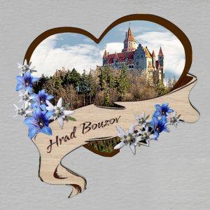 Bouzov - hrad - magnet srdce kytky modré