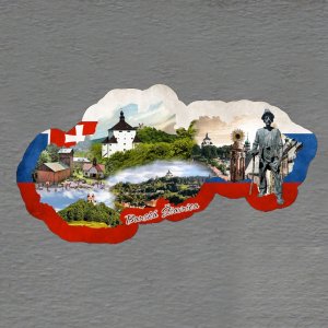 Banská Štiavnica - magnet mapa rám vlajka koláž
