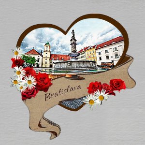 Bratislava - magnet srdce kytky červené