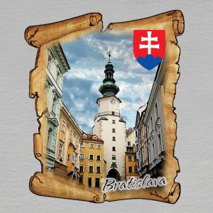 Bratislava - Michalská brána - znak - magnet mini pergamen