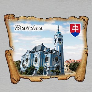 Bratislava - Kostol sv. Alžbety  - Modrý kostolík - znak - magnet mini pergamen