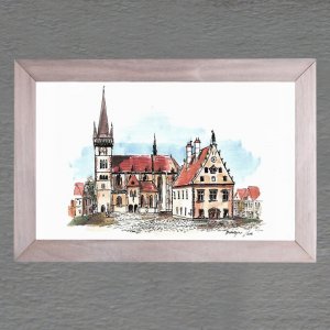 Bardejov - malovaný - obrázek s rámečkem - 14x20cm
