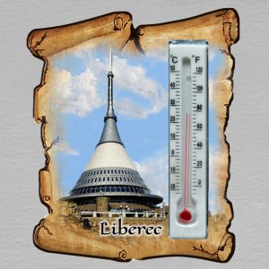 Liberec - Ještěd - magnet s teploměrem - pergamen