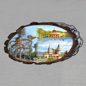 Bojnice - Vyhliadková veža - magnet kůra ovál 9cm koláž