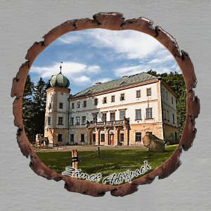 Adršpach - zámek - magnet kůra kulatá 13cm