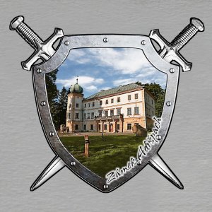 Adršpach - zámek - magnet štít s meči