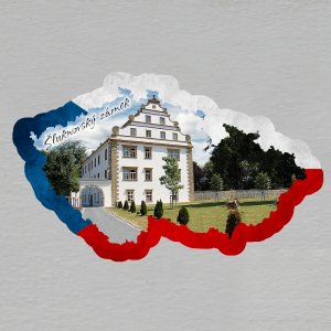 Šluknovský zámek - magnet mapa rám vlajka