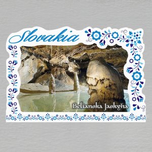 Belianska jaskyňa - magnet C6 rám Slovakia výšivka modrá JEDNODUCHÝ