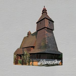 Bardejovské kostely - Hervartov - magnet ořez masiv 8 cm