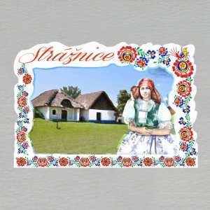 Strážnice - Muzeum vesnice - magnet výšivka modrý - dvojitý