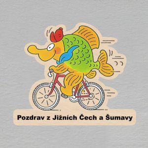 Kapr na kole - magnet - Pozdrav z Jižních Čech a Šumavy