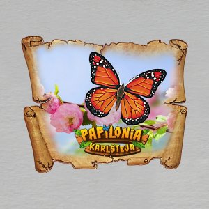 Papilonia Karlštejn - motýl oranžový - magnet mini pergamen