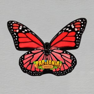 Papilonia Budapešť - motýl červený - magnet ořez masiv