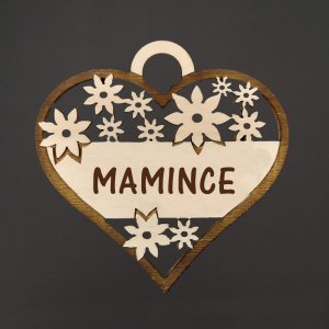 Ozdoba srdce s textem "mamince" - gravír
