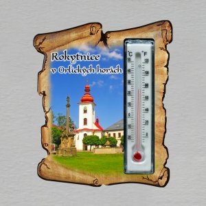 Rokytnice v Orlických horách - magnet s teploměrem - pergamen