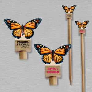 Zahrada Flora - oranžový motýl - tužka s oboustranným potiskem soklíku